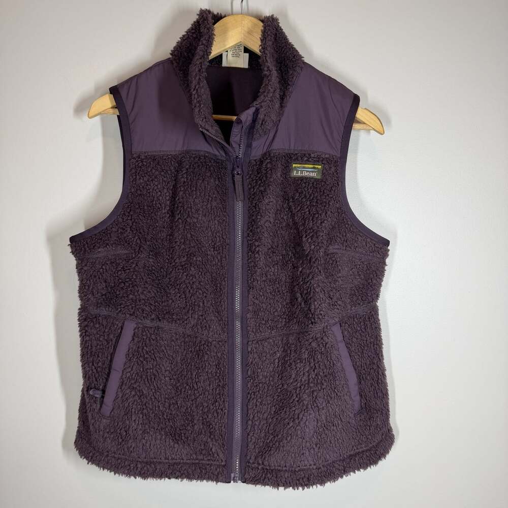 L.L.Bean Purple Fleece Pile Full Zip Vest Womens Large Petite